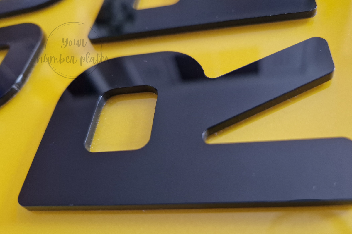 Close up of a 4D digit on a yellow reflective