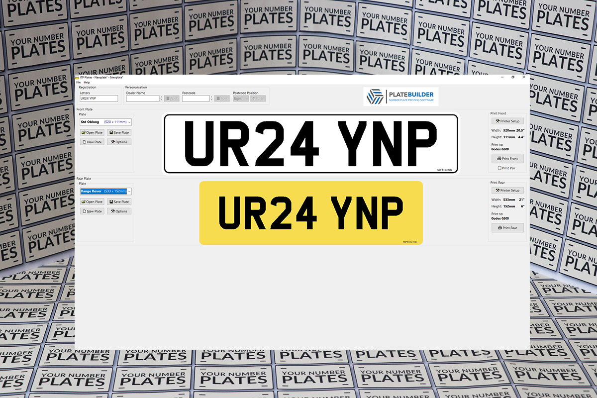 Number plate printing software  Different plate options