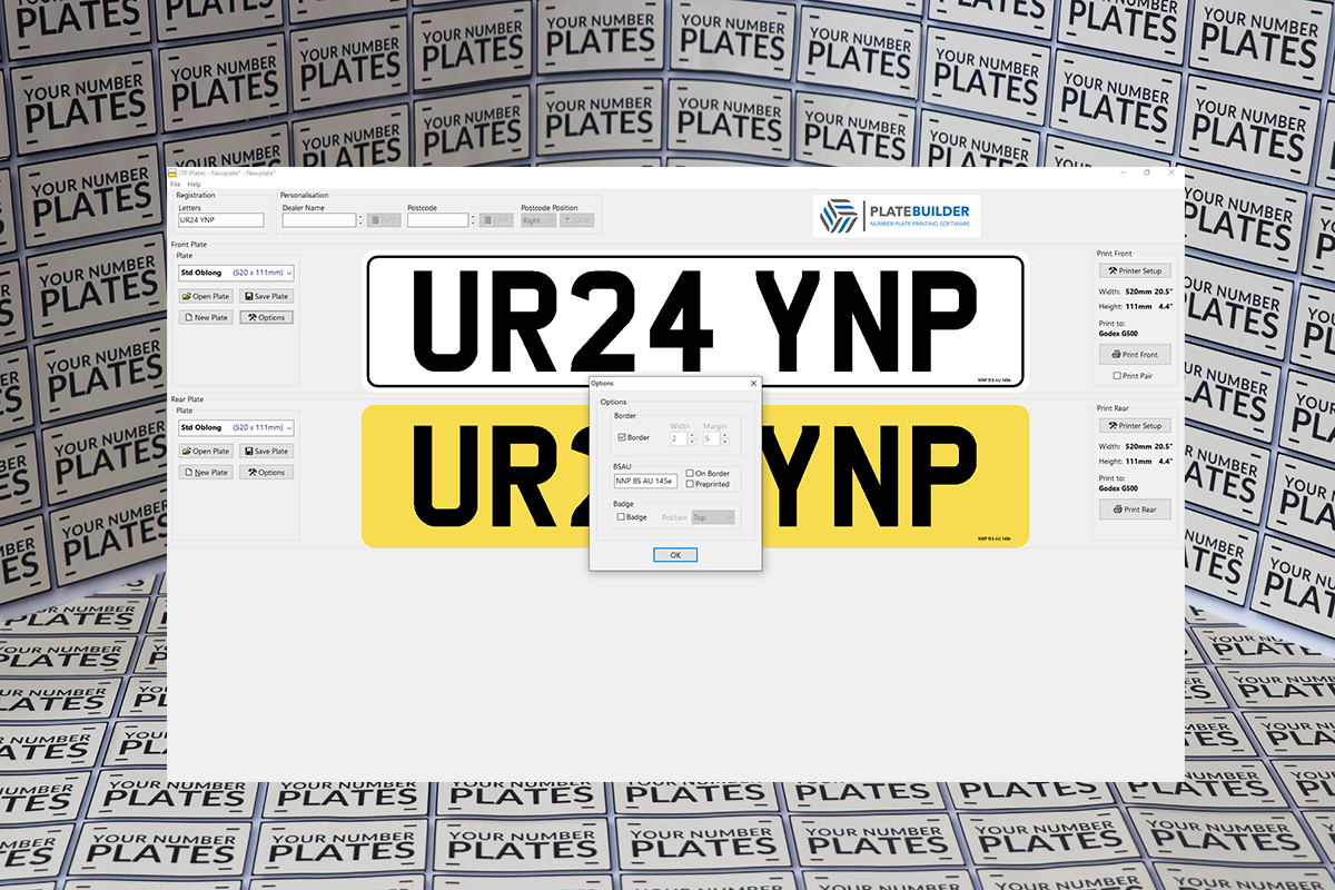 Number plate printing software  border options