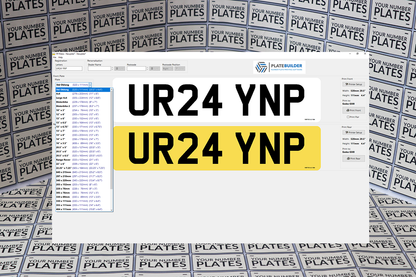 Number plate printing software  plate size options