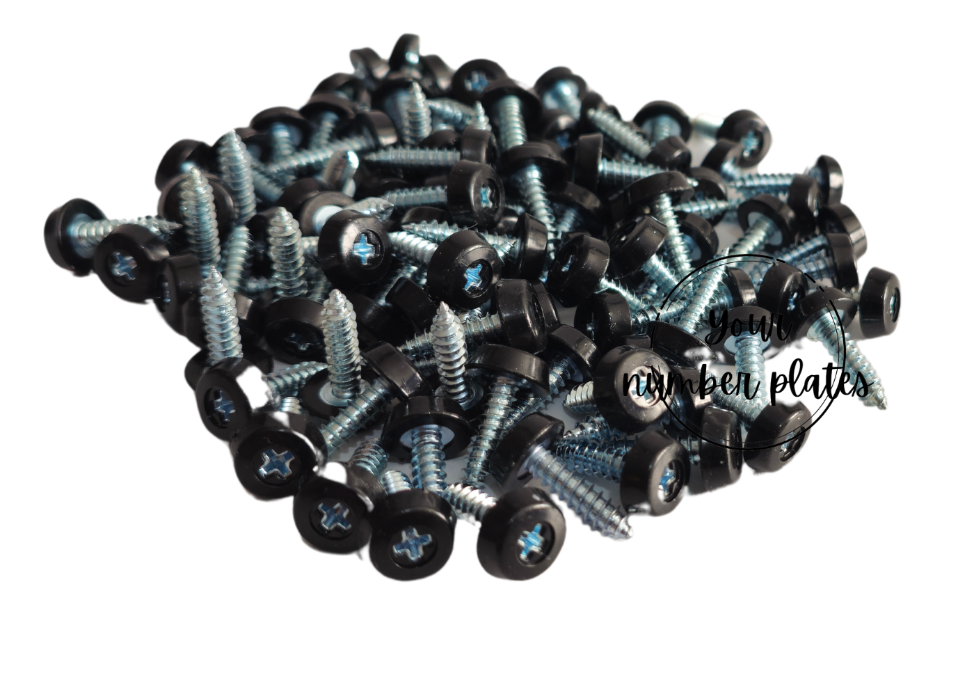 close up of 100 black polytop screws